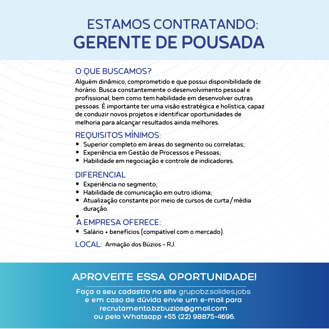 Vaga - Gerente de Pousada