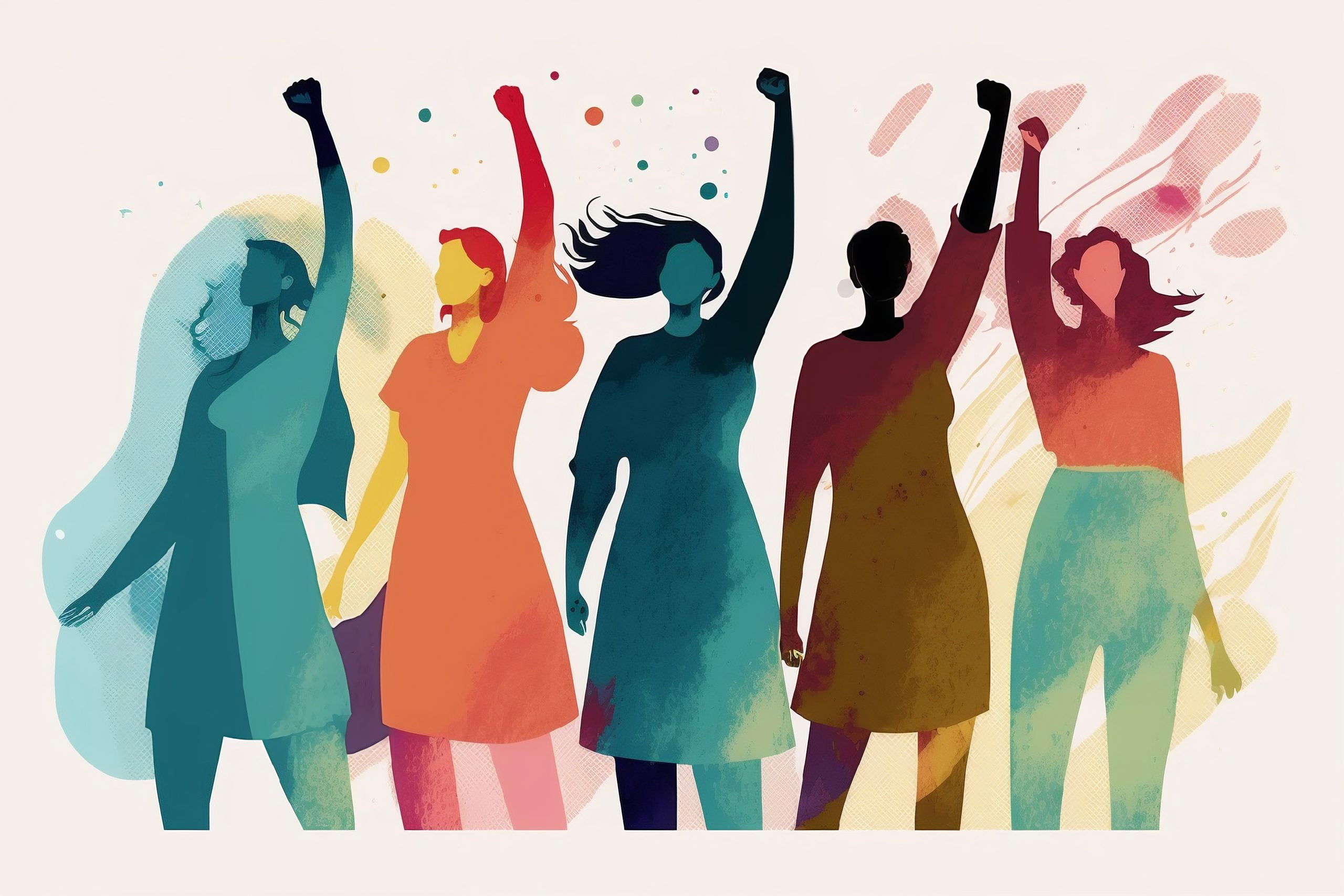 Illustration de femmes levant le point en l'air pour le 8 mars,